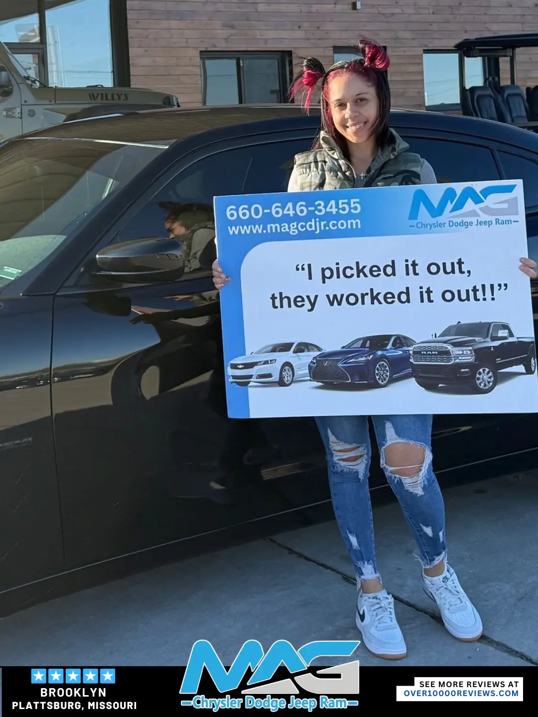 Smiling MAG CDJR customer featured in a testimonial about excellent car buying experience