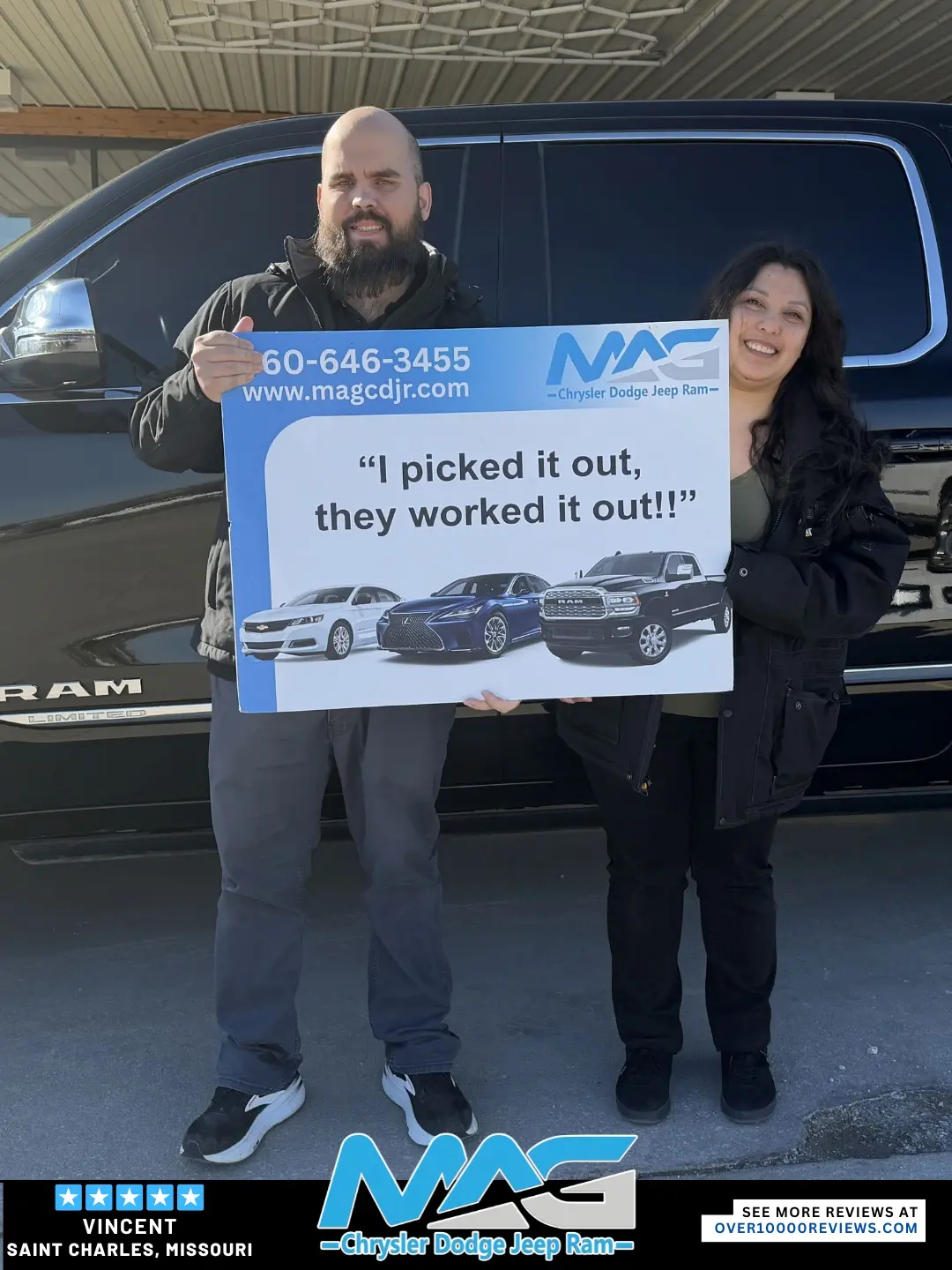 Smiling MAG CDJR customer featured in a testimonial about excellent car buying experience