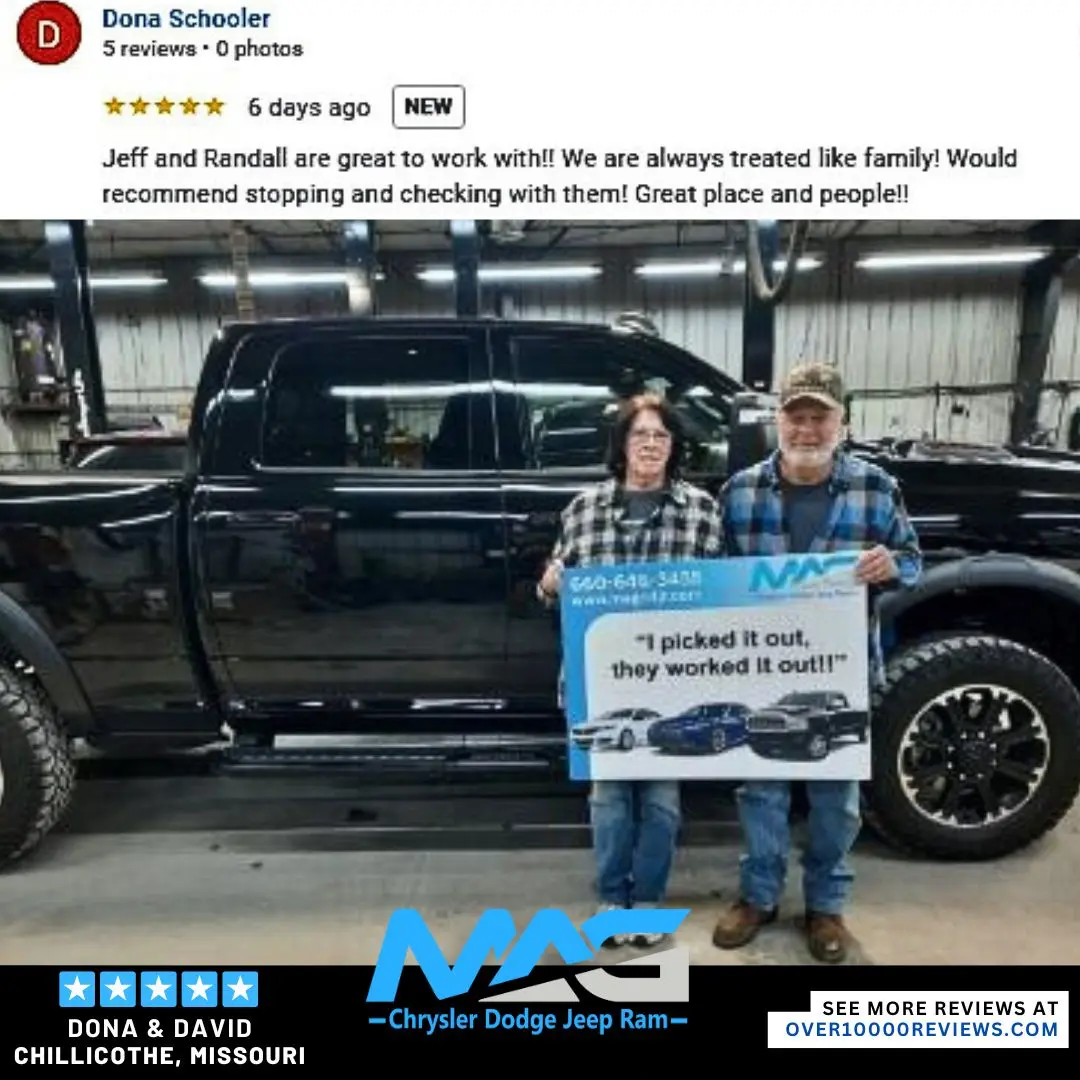 Smiling MAG CDJR customer featured in a testimonial about excellent car buying experience