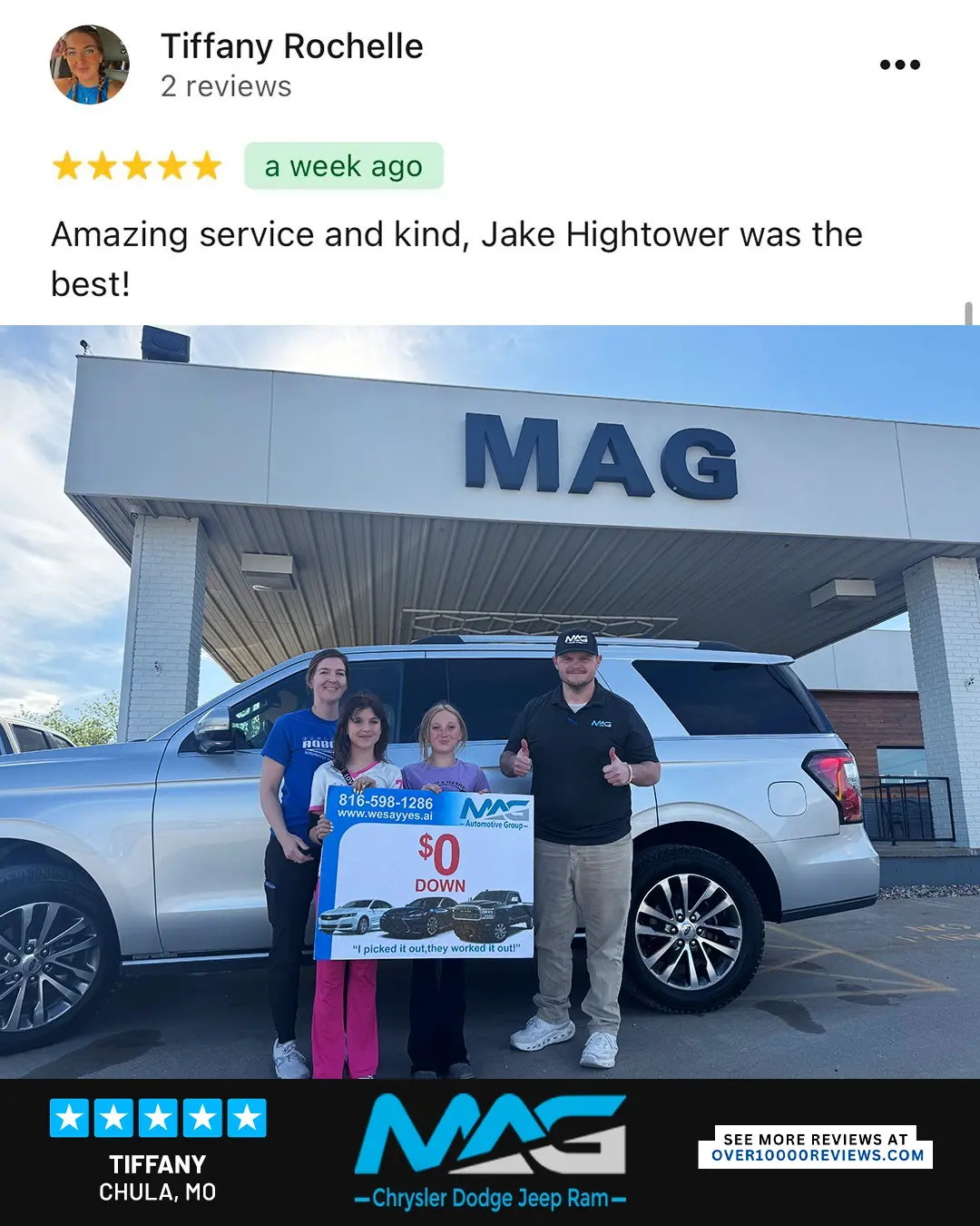 Smiling MAG CDJR customer featured in a testimonial about excellent car buying experience