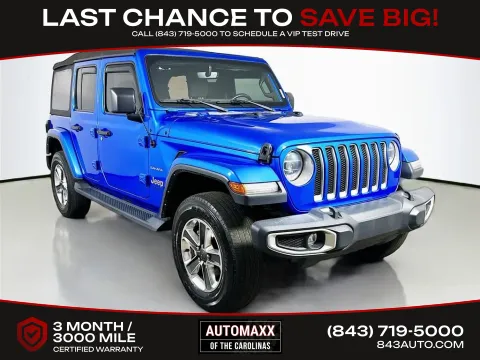 Blue 2022 Jeep Wrangler Unlimited Sahara for sale in Summerville, SC