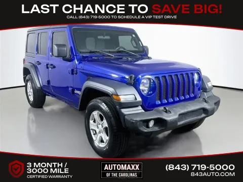 Blue 2019 Jeep Wrangler Unlimited Sport S for sale in Summerville, SC