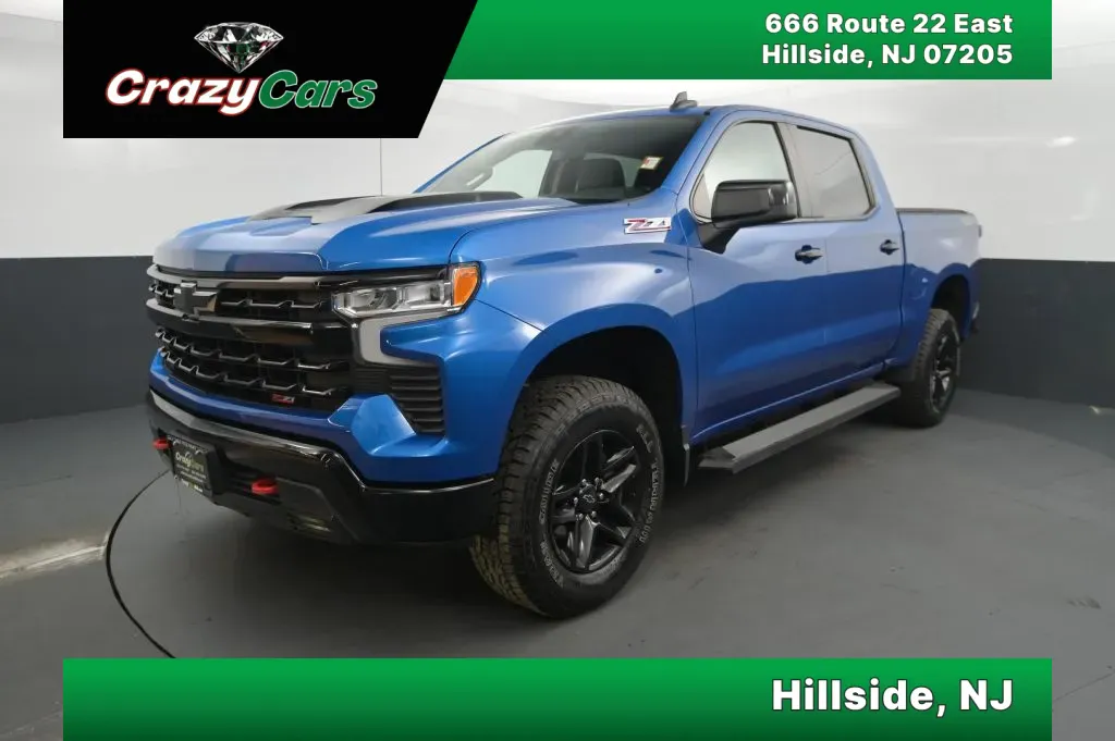 Blue 2023 Chevrolet Silverado 1500 Crew Cab LT Trail Boss Pickup 4D 5 3/4 ft for sale in Hillside, NJ