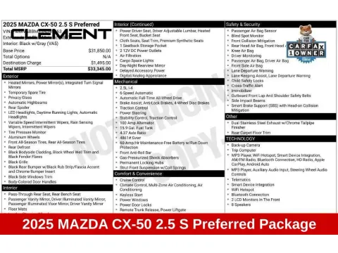 More photos of 2025 Mazda CX-50 2.5 S Preferred Package at Clement Nissan of Mansfield, OH