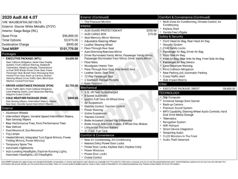 Photos of 2020 Audi A8 L 60 for sale in Mansfield, OH at Clement Honda of Mansfield