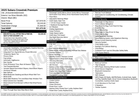 Photos of 2025 Subaru Crosstrek Premium for sale in Mansfield, OH at Clement Honda of Mansfield