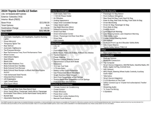 Photos of 2024 Toyota Corolla LE for sale in Mansfield, OH at Clement Honda of Mansfield