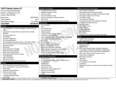 Photos of 2025 Toyota Camry LE for sale in Mansfield, OH at Clement Honda of Mansfield