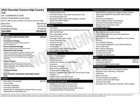 Photos of 2026 Chevrolet Traverse High Country for sale in Tulsa, OK at Jim Norton T-Town Chevrolet