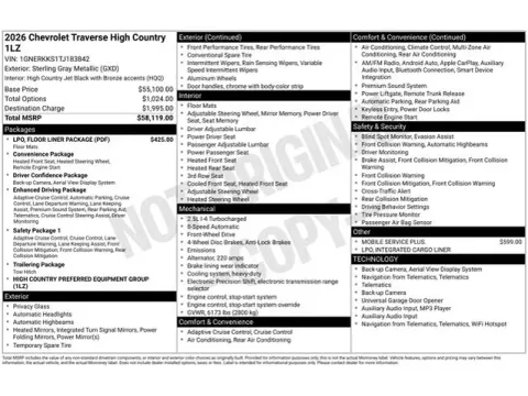 Photos of 2026 Chevrolet Traverse High Country for sale in Tulsa, OK at Jim Norton T-Town Chevrolet
