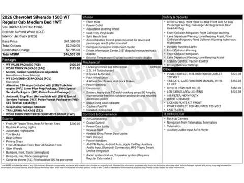 Photos of 2026 Chevrolet Silverado 1500 WT for sale in Tulsa, OK at Jim Norton T-Town Chevrolet