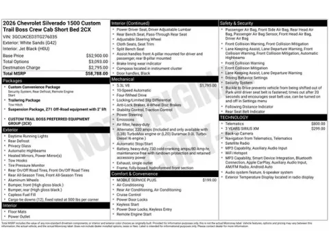 Photos of 2026 Chevrolet Silverado 1500 Custom Trail Boss for sale in Tulsa, OK at Jim Norton T-Town Chevrolet