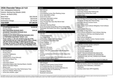 Photos of 2026 Chevrolet Tahoe LS for sale in Tulsa, OK at Jim Norton T-Town Chevrolet