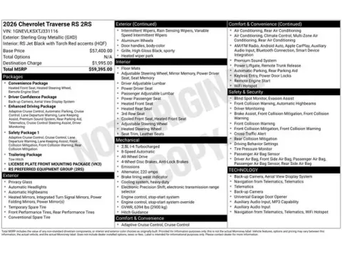 Photos of 2026 Chevrolet Traverse RS for sale in Tulsa, OK at Jim Norton T-Town Chevrolet