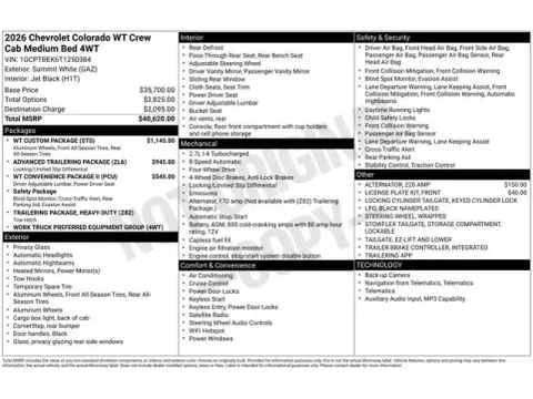 Photos of 2026 Chevrolet Colorado Work Truck for sale in Tulsa, OK at Jim Norton T-Town Chevrolet