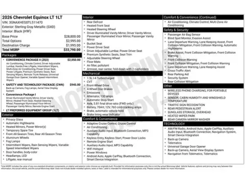 Photos of 2026 Chevrolet Equinox LT for sale in Tulsa, OK at Jim Norton T-Town Chevrolet