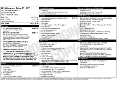 Photos of 2026 Chevrolet Tahoe Z71 for sale in Tulsa, OK at Jim Norton T-Town Chevrolet