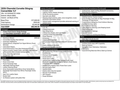 Photos of 2026 Chevrolet Corvette Stingray for sale in Tulsa, OK at Jim Norton T-Town Chevrolet