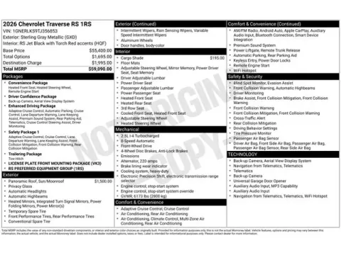 Photos of 2026 Chevrolet Traverse RS for sale in Tulsa, OK at Jim Norton T-Town Chevrolet
