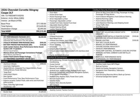 Photos of 2026 Chevrolet Corvette Stingray for sale in Tulsa, OK at Jim Norton T-Town Chevrolet