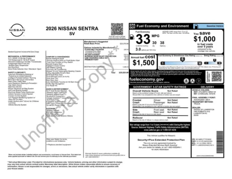 More photos of 2026 Nissan Sentra SV at Jerry Hunt Supercenter - Lexington, NC