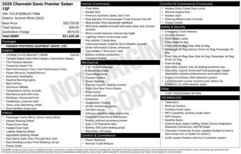 Another view of 2020 Chevrolet Sonic Premier for sale in Lexington, NC at Jerry Hunt Supercenter - Lexington