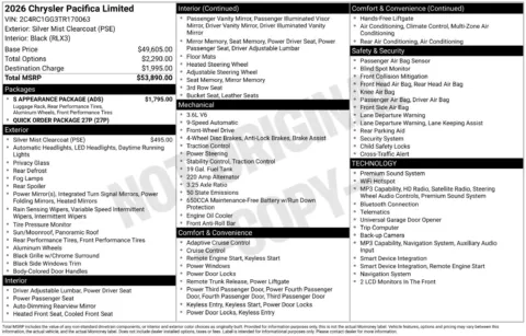 Another view of 2026 Chrysler Pacifica Limited for sale in Lexington, NC at Jerry Hunt Supercenter - Lexington