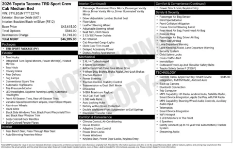 Another view of 2026 Toyota Tacoma TRD Sport for sale in Lexington, NC at Jerry Hunt Supercenter - Lexington