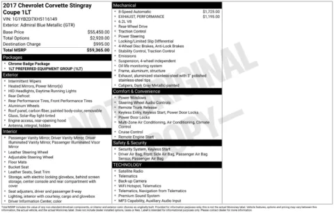 Another view of 2017 Chevrolet Corvette Stingray for sale in Lexington, NC at Jerry Hunt Supercenter - Lexington