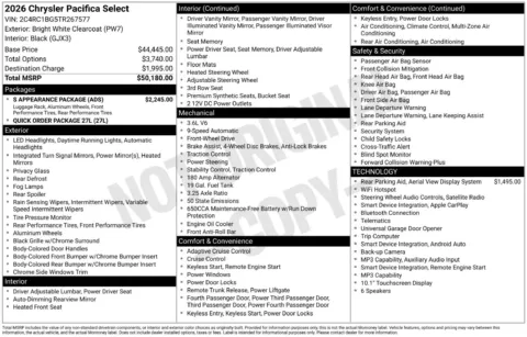 More photos of 2026 Chrysler Pacifica Select at Jerry Hunt Supercenter - Lexington, NC