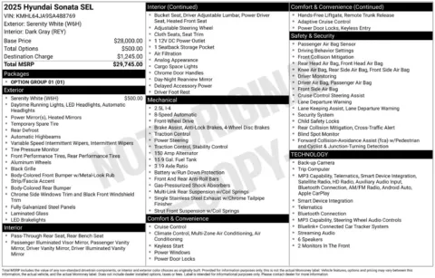 Another view of 2025 Hyundai Sonata SEL for sale in Lexington, NC at Jerry Hunt Supercenter - Lexington