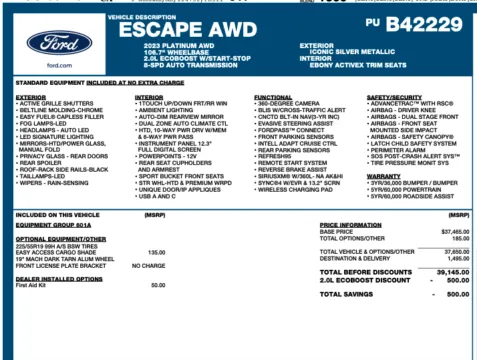 Another view of 2023 Ford Escape Platinum for sale in Orem, UT at AutoMatch