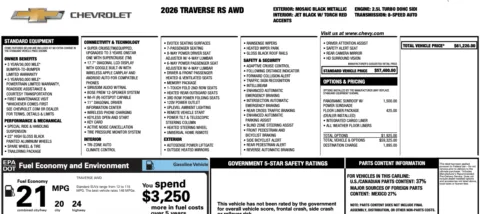 Photos of 2026 Chevrolet Traverse RS for sale in Orem, UT at AutoMatch