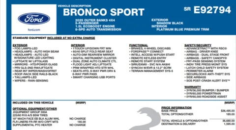 Photos of 2025 Ford Bronco Sport Outer Banks for sale in Orem, UT at AutoMatch