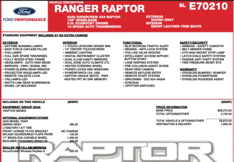 Photos of 2025 Ford Ranger Raptor for sale in Orem, UT at AutoMatch