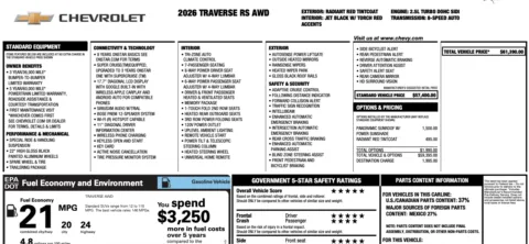 Photos of 2026 Chevrolet Traverse RS for sale in Orem, UT at AutoMatch