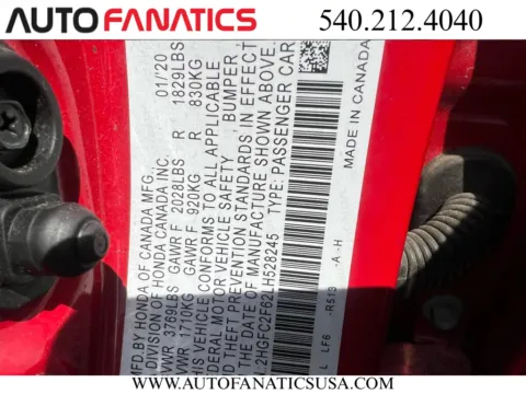 Another view of 2020 Honda Civic LX Sedan 4D for sale in Fredericksburg, VA at Auto Fanatics
