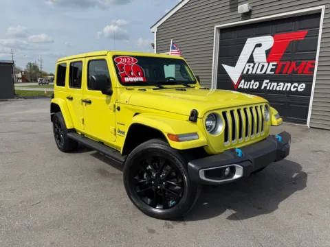 Yellow 2023 JEEP WRANGLER SAHARA 4XE for sale in Crown Point, IN