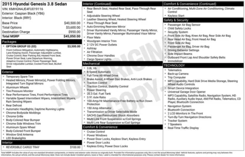 Photos of 2015 Hyundai Genesis 3.8 for sale in Bridgeport, NY at Bridgeland Auto Brokers