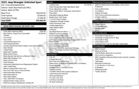 Photos of 2022 Jeep Wrangler Unlimited Sport for sale in Bridgeport, NY at Bridgeland Auto Brokers