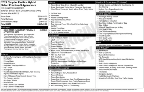 Photos of 2024 Chrysler Pacifica Hybrid Select Premium S Appearance for sale in Syracuse, NY at Candy Cars