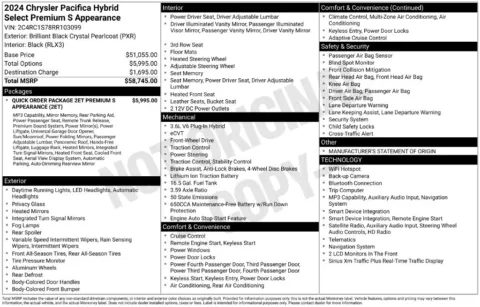 Photos of 2024 Chrysler Pacifica Hybrid Select Premium S Appearance for sale in Syracuse, NY at Candy Cars