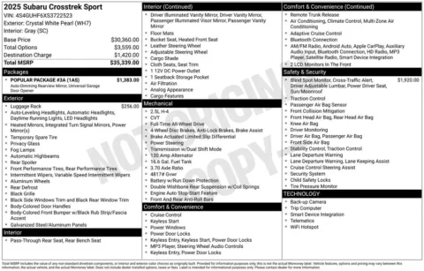 Another view of 2025 Subaru Crosstrek Sport for sale in Longview, WA at Bud Clary Subaru Longview