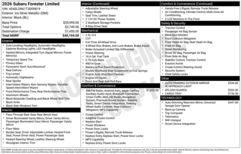 Photos of 2026 Subaru Forester Limited for sale in Longview, WA at Bud Clary Subaru Longview