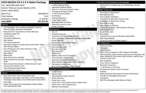 Photos of 2025 Mazda CX-5 2.5 S Select Package for sale in St. Charles, MO at Clement Supercenter