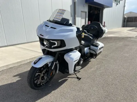 Another view of 2025 Indian Motorcycle Pursuit® Dark Horse® 112 w/PowerBand Audio Ghost White Metallic Crystal wit Ghost White Metallic Crystal with Black Vivid for sale in Pueblo West, CO at Strictly Powersports