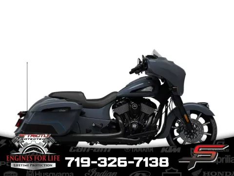 Gray 2024 Indian Motorcycle Chieftain® Dark Horse® w/Powerband Audio Pkg Icon Stealth Gray Azure for sale in Pueblo West, CO