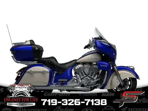 Blue 2024 Indian Motorcycle Roadmaster® with Powerband Audio Package Spirit Blue Metallic/Silver Quartz Spirit Blue Metallic/Silver Quartz Metallic for sale in Pueblo West, CO
