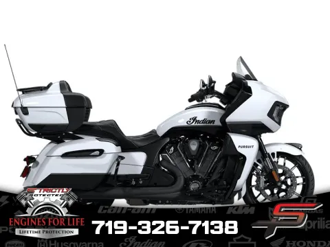 Black 2025 Indian Motorcycle Pursuit® Dark Horse® w/PowerBand Audio Ghost White Metallic Crystal / Black Ghost White Metallic Crystal / Black Vivid for sale in Pueblo West, CO