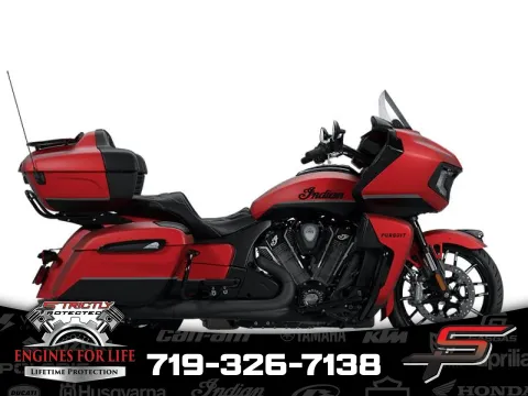 Black 2025 Indian Motorcycle Pursuit® Dark Horse® w/PowerBand Audio Sunset Red Smoke with Black Smoke for sale in Pueblo West, CO